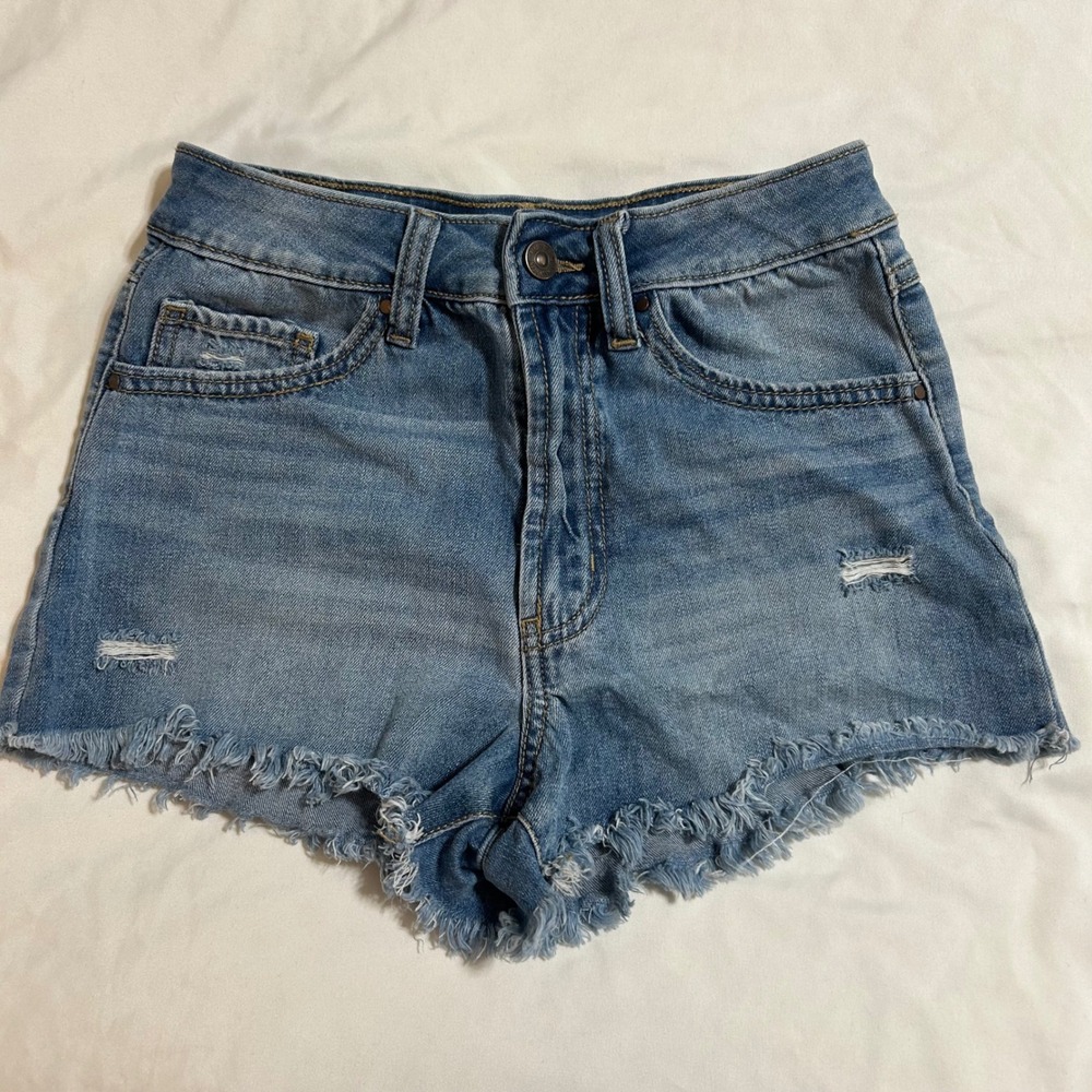 Rewash Brand High Rise Vintage Reunion Denim Shorts Size 3 26 Blue‎ Distressed